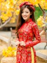 Áo Dài Xuân Gấm Gấm Đỏ Kèm Mấn