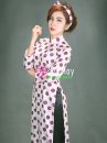 Áo Dài Cô Ba Sài Gòn Trắng Chấm Bi Tím