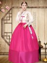 Hanbok Hàn Quốc Hồng Váy 2 Lớp Tay Gấm Áo Trắng Váy Hồng