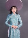 Áo Dài Gấm Xanh Thêu Hoa