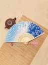 Uchiwa Quạt Vải Nhật Bản- Xanh Hoa Đào Trắng