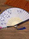 Quạt Vải Trắng Nhật Bản Hoa Xanh Uchiwa