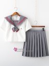 Seifuku Nữ Sinh Áo Trắng Cổ Xám Viền Đỏ Có Túi Váy Xám