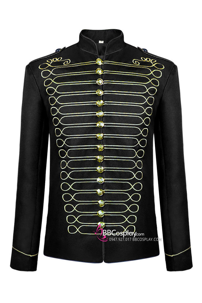 Vest Cổ Điển Phục Hưng Edwardian Đen Viền Chỉ Vàng