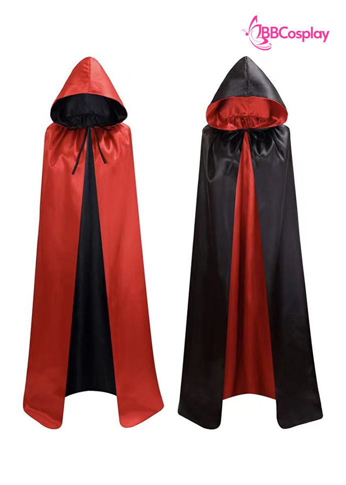 Áo Choàng 2 Lớp Vải Phi Bóng Có Nón - Đỏ Đen