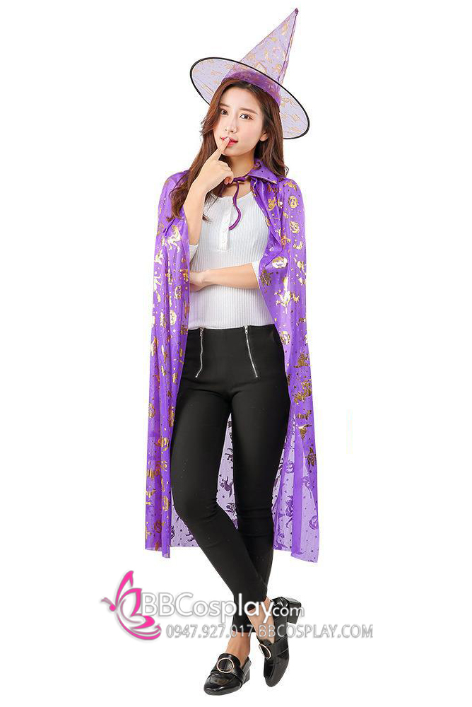 Bộ Áo Choàng Và Nón Phù Thuỷ Màu Tím