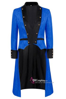 Áo Khoác Công Tước Dáng Dài Xanh Cổ Nhung Đen