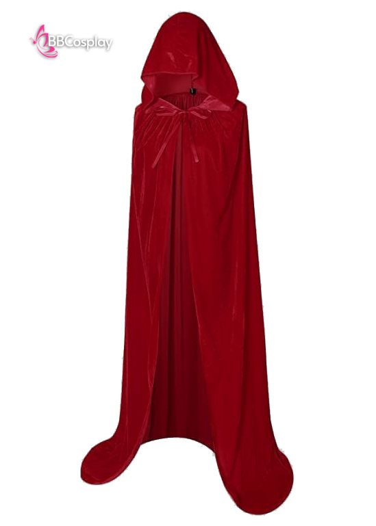 Áo Choàng Đỏ Nỉ Nhung Có Nón Dài - Màu Đỏ Đậm