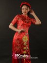 Áo Dài Đỏ Gấm Hoa Mai Cách Tân
