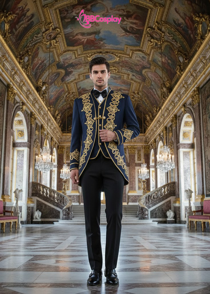 Vest Hoàng Gia Vest Màu Xanh Nave Hoạ Tiết Thêu Chỉ Vàng