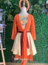 Bộ Váy Tứ Thân Cách Tân Yếm Vàng Áo Cam
