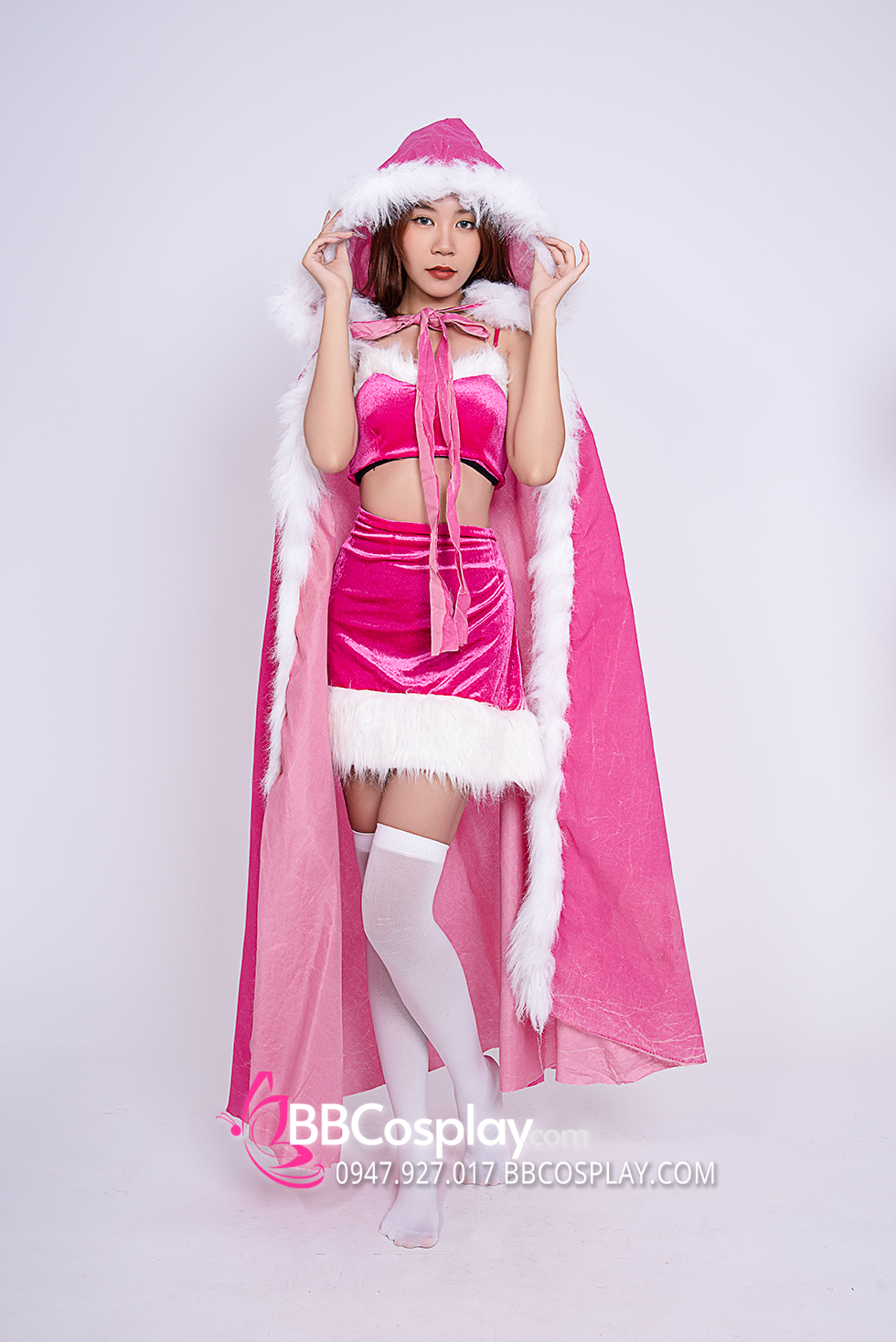 Bộ Noel Hồng Kèm Choàng Vàng Viền Lông Sang Xịn Xinh