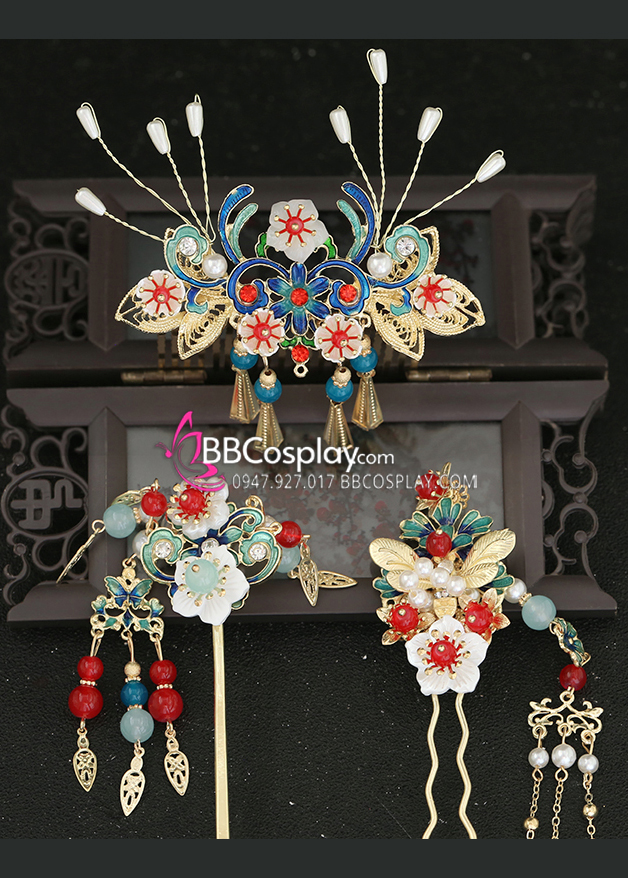 Bộ 3 Món Trâm Cổ Trang Tone Xanh