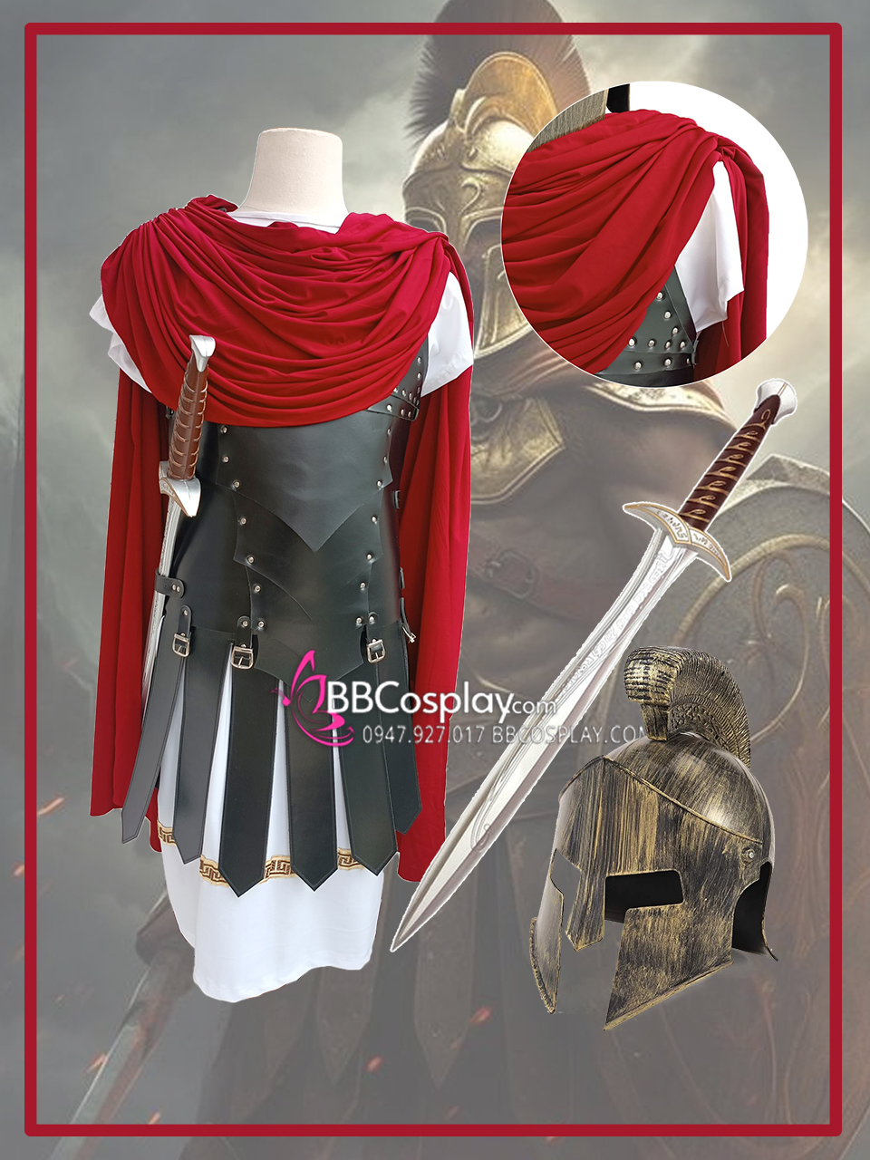 Trang Phục Chiến Binh Choàng Đỏ Có Giáp Xịn