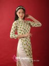 Áo Dài Cô Ba Sài Gòn Trắng Chấm Bi Xanh Lá