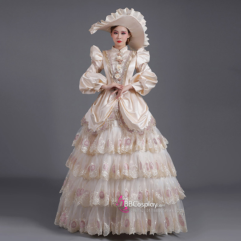 Đầm Châu Âu Boutique Hoàng Gia Anh Vàng Kem