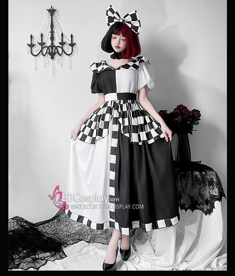 Trang Phục Hề Nữ Trắng Đen Caro