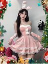 Trang Phục Bunny Noel Hồng Cúp Ngực Viền Lông