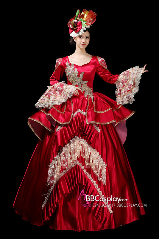 Đầm Regal Hoàng Gia Châu Âu Đỏ Phối Ren Bigsize