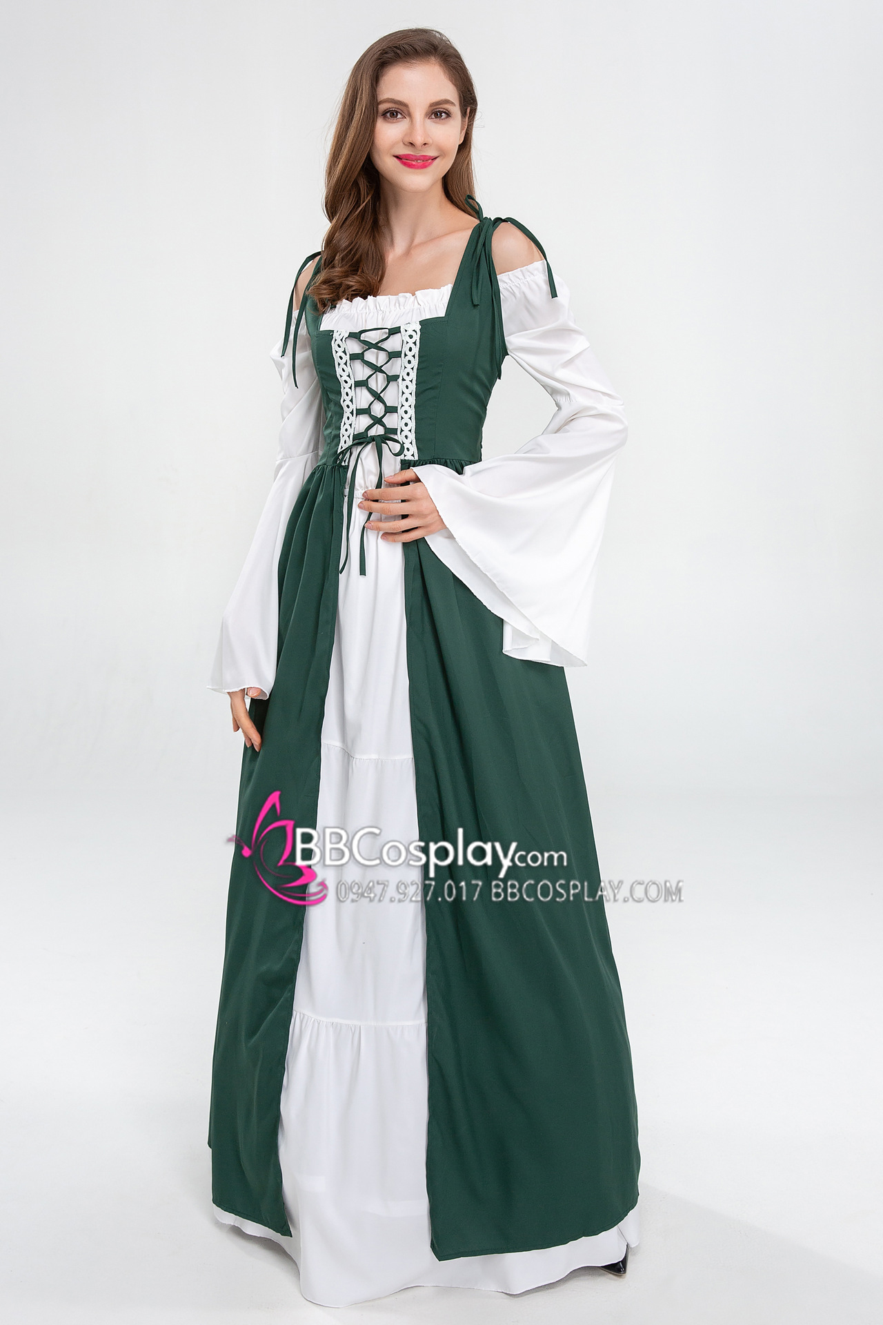 Đầm Phục Hưng Trung Cổ Phong Cách Viễn Tưởng - Màu Xanh Rêu