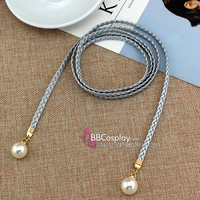 Dây Phụ Kim Tuyến Loại Ngọc Trai - Obijime - Xám