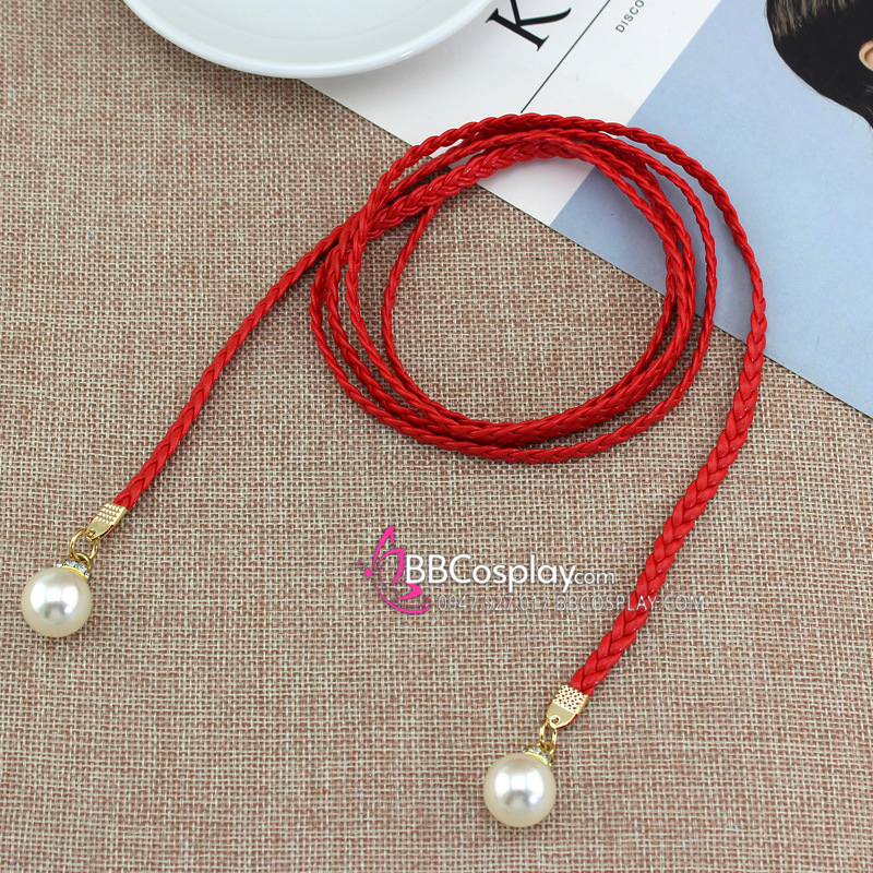 Dây Phụ Kim Tuyến Loại Ngọc Trai - Obijime - Đỏ