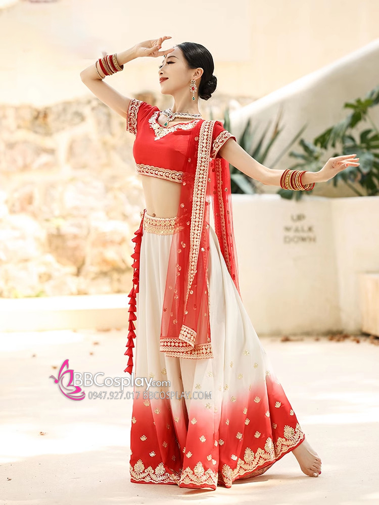 Trang Phục Lahanga Đỏ Ấn Độ Cho Cô Dâu  - Mẫu Váy 360 Độ