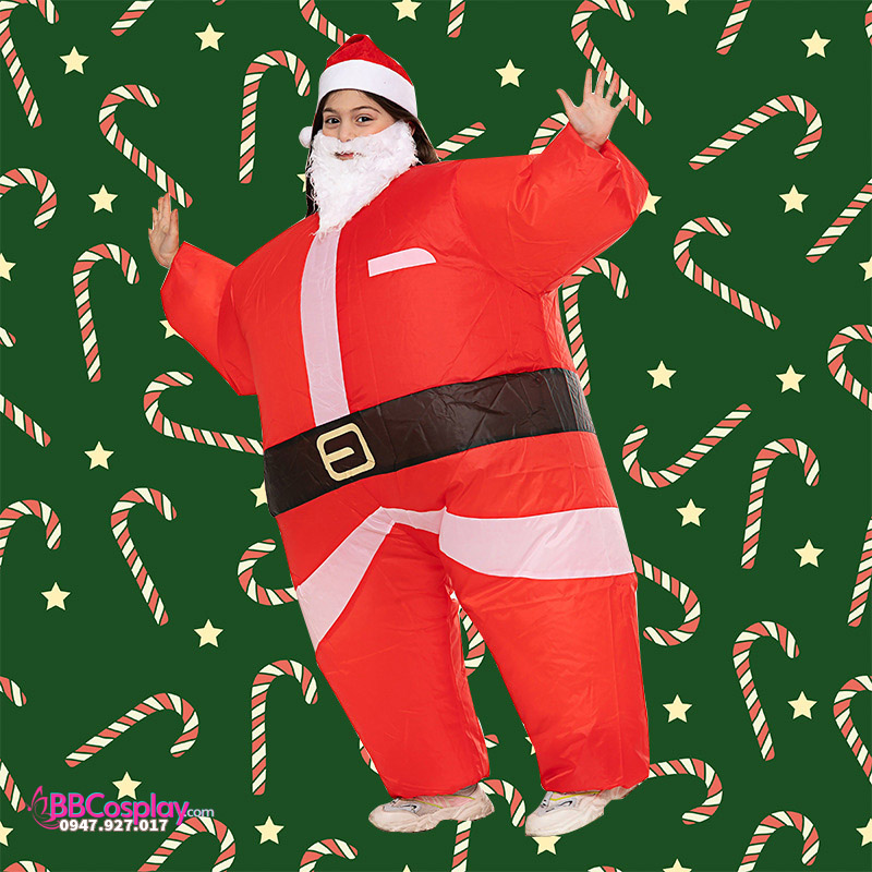 Trọn Bộ Trang Phục Ông Già Noel Bơm Hơi Kèm Râu