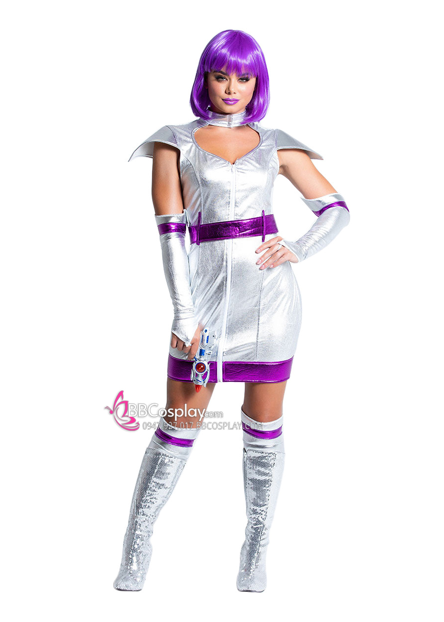 Trang Phục Người Sao Hoả - Bạc Viền Tím Kèm Tóc Giả