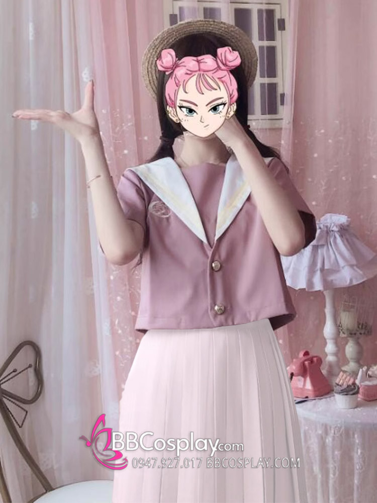 Tramg Phục Nữ Sinh Hồng Ruốc Váy Trắng Siêu Cuteee Size Lớn