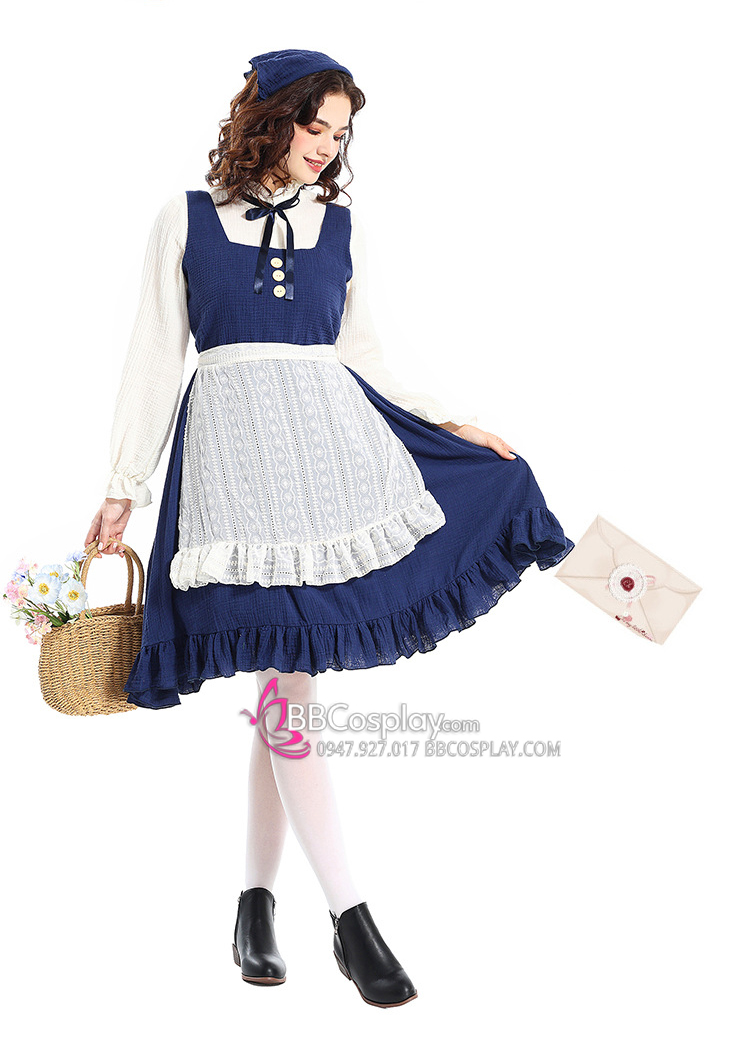 Trang Phục Cô Gái Nông Thôn Kiểu Miền Đồng Quê Tone Xanh Dương