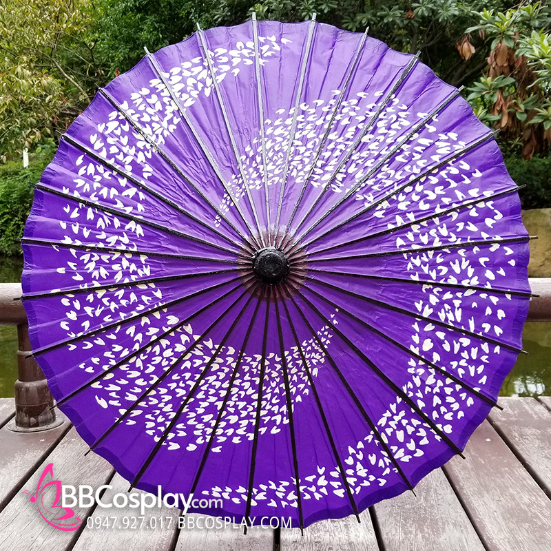 Dù Nghệ Thuật Wagasa Nhật Bản Tím 2 Xoáy Cánh Hoa