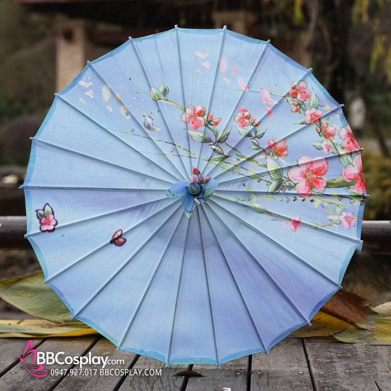 Dù Vải Cổ Trang Xanh Dương Hoa Đào