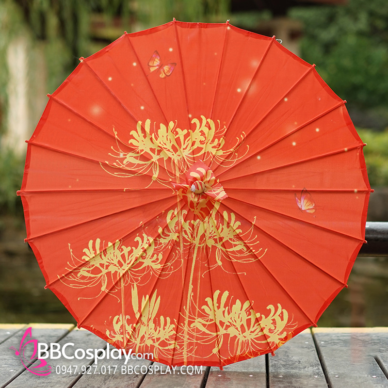 Dù Vải Cổ Trang Đỏ Bỉ Ngạn Vàng