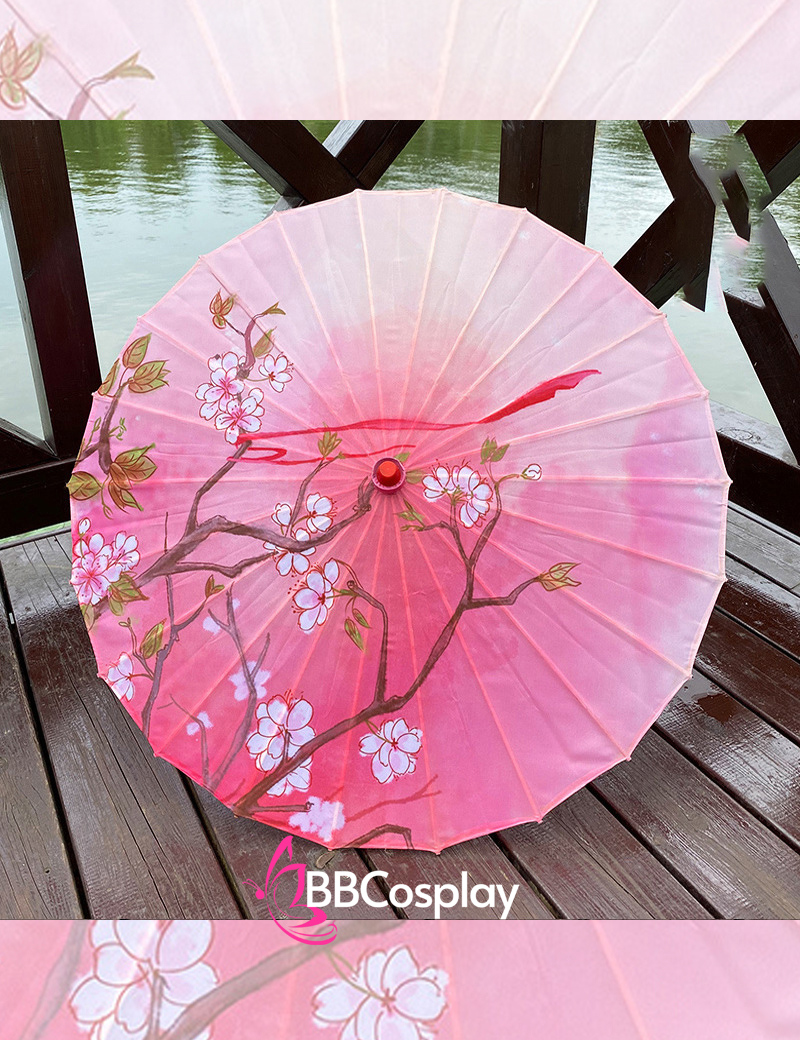 Dù Vải Hồng Nhánh Hoa Mơ Vướng Lụa Hồng Nương