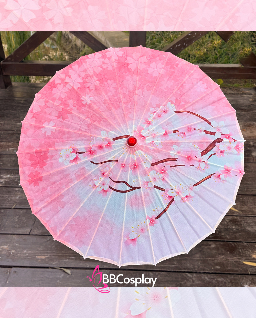 Dù Vải Cổ Trang Hồng Hoa Anh Đào