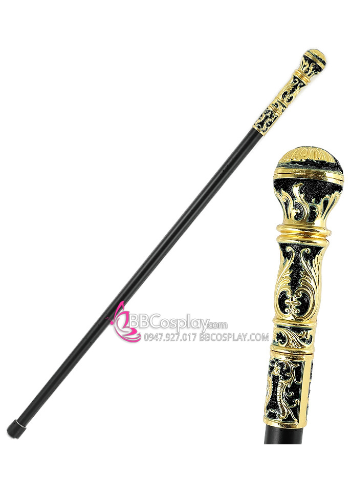 Gậy Quý Tộc Đầu Tròn Trạm Khắc Hoa Văn Đơn Giản - Vàng Đen