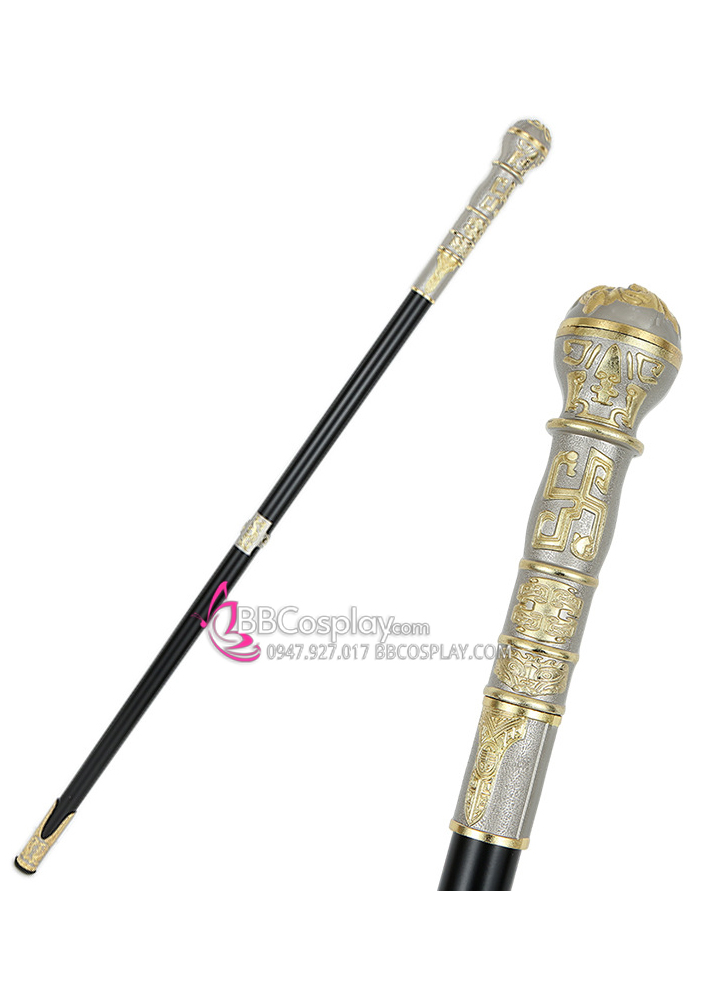 Gậy Quý Tộc Đầu Tròn Khắc Hoa Văn Đơn Giản - Vàng Crom