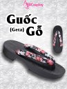 Guốc Gỗ Geta Bản Gỗ Đen Đế Thấp Quai Hoa