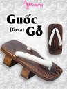 Guốc Gỗ Geta Bản Gỗ Nâu Đế Cao Quai Trắng