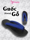 Guốc Gỗ Geta Bản Gỗ Đen Đế Thấp Quai Xanh
