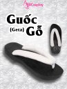 Guốc Gỗ Geta Bản Gỗ Đen Đế Thấp Quai Trắng