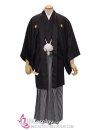 Trang Phục Hakama Sọc Trắng Đen Kèm Haori Đen Có Gia Huy Hình Lông Vũ Diều Hâu