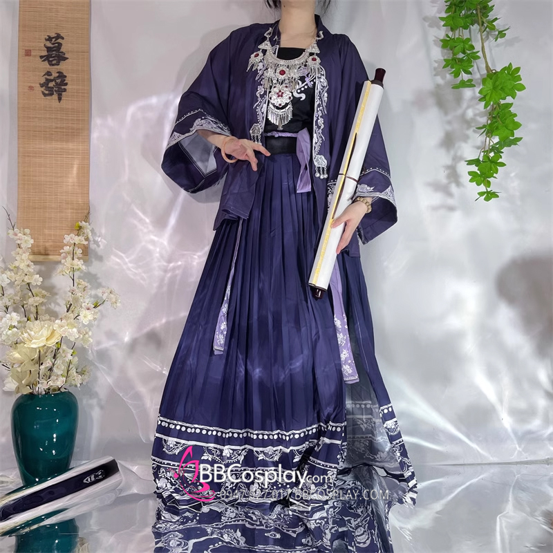 Trang Phục Tây Vực Tím Váy Xếp Ly