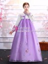 Hanbok Hàn Quốc Voan Áo Trắng Váy Tím