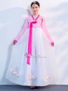 Hanbok Hàn Quốc Voan Thêu Phụng Áo Hồng Váy Trắng