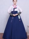 Hanbok Hàn Quốc Truyền Thống Áo Trắng Váy Xanh Có Tua Rua