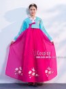Hanbok Hàn Quốc Voan Thêu Chim Phụng Áo Xanh Váy Hồng Đậm
