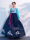 Hanbok Hàn Quốc Voan Thêu Chim Phụng Áo Xanh Váy Xanh