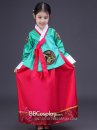 Hanbok Trẻ Em Áo Xanh Ngọc Lục Váy Hồng